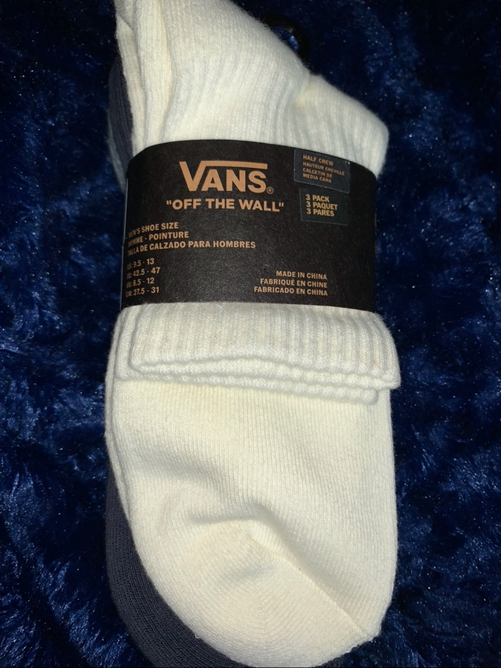 Vans Men's 3-Pack Half Crew Socks -9.5-13 nwt